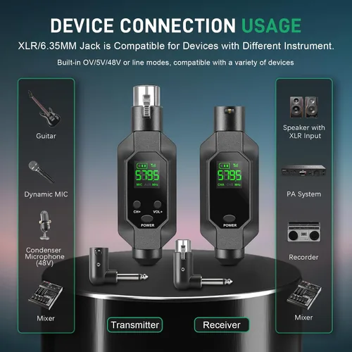 Vista 8 de Transmisor y receptor inalámbrico XLR adaptador de micrófono inalámbrico UHF para rango de 164 pies 8 horas Batería adaptador de micrófono