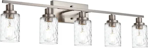 Vista 13 de MELUCEE Iluminación de pared interior 2 luces mate negra con vidrio martillado transparente, lámpara de pared moderna para tocador de baño