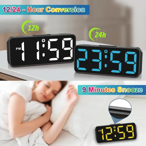Vista 6 de Peakeep Small Tiny Digital Alarm Clock Plug in for Kids Bedroom Bedside Nightstand, RGB Colorful Changing Large Display for Travel, Dimmable 6