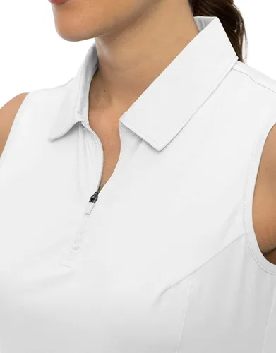 Vista 6 de YSENTO Camiseta polo de golf sin mangas con cuello y cremallera para mujer, de secado rápido, absorbe la humedad