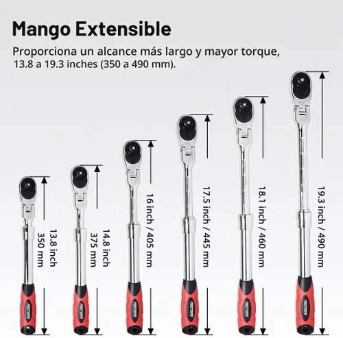 Vista 7 de FIRSTINFO F3222ND Taiwán - Llave de trinquete extensible flexible y con bloqueo de 1/2 pulgada reversible, agarre suave con acción de engranaje