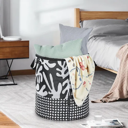 Vista 4 de JOMOLA Cesta de lavandería plegable grande de tela de 90 litros, cesta extensible para ropa sucia, bolsa de lavandería con asas para la familia