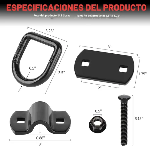 Vista 5 de AUTOBOTS Anillo en D forjado resistente atornillable de 1/2 pulgada, ganchos de anclaje de amarre de resistencia a la rotura de 12,000 libras