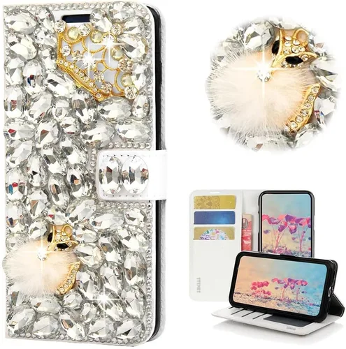 Vista 19 de Bling - Funda tipo cartera para teléfono compatible con Samsung Galaxy Z Fold 3 5G, elegante, hecha a mano en 3D con lazo de cristal, bolsa de rosa