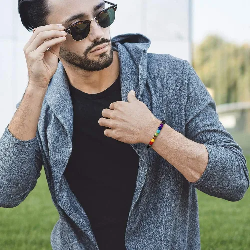 Vista 2 de M MOOHAM - Pulseras de piedra natural para hombre, ojo de tigre de 516 de pulgada, ágata mate, piedra de lava, regalos para niños y adolescentes