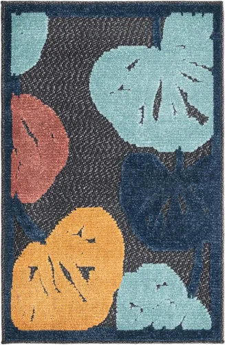 Vista 2 de Unique Loom Belize Outdoor Collection - Alfombra de área para calafatear (2 x 3 pies 1 pulgada, rectangular, carbón/azul claro)