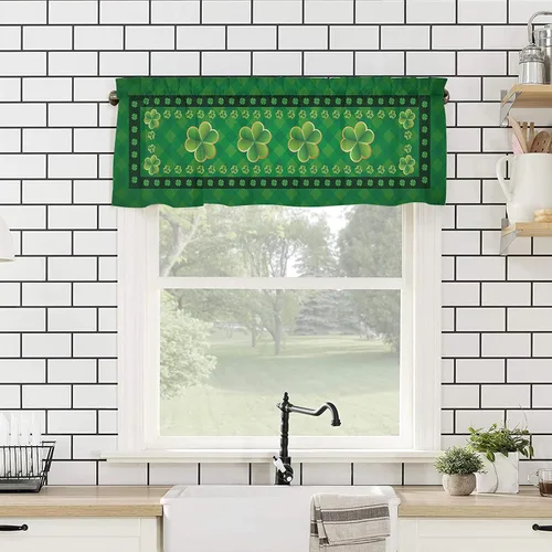 Vista 106 de Cenefa de cortina con lazo rojo de Navidad para ventanas, sala de estar, cocina, baño, granja, bolas de Navidad de acuarela con diseño de bayas