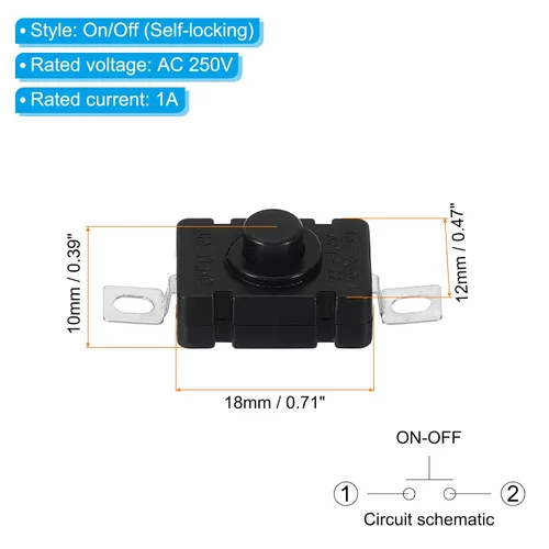 Vista 2 de PATIKIL Interruptor de botón de cierre, 50 piezas KAN-28 pin plano con agujero de encendido/apagado automático AC 250V 1.5A Micro interruptor