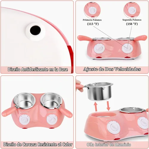 Vista 6 de Outamateur Fondue eléctrica de chocolate con doble olla de fusión para chocolate con leche, queso, mantequilla, dulces
