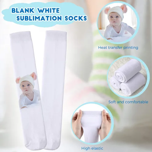 Vista 3 de Geyoga 12 pares de calcetines de sublimación blancos en blanco, calcetines de tubo para hombres y mujeres, calcetines listos para impresión