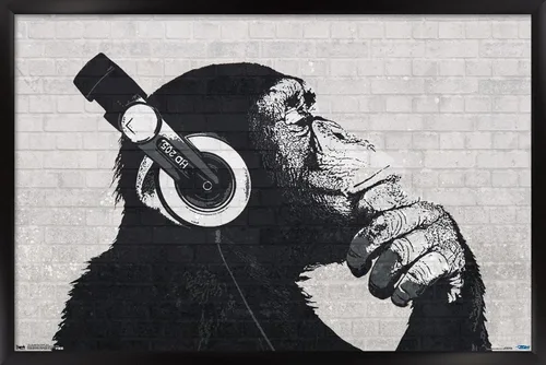 Vista 7 de Trends International Chimp with Headphones on Wall Wall Poster, 14.725" x 22.375", Barnwood Framed Version