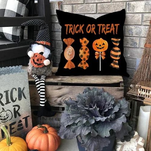 Vista 5 de PANDICORN Juego de 4 fundas de almohada de Halloween de 16 x 16 pulgadas, patas de bruja, gato negro, calabaza, feliz Halloween, fundas de almohadas