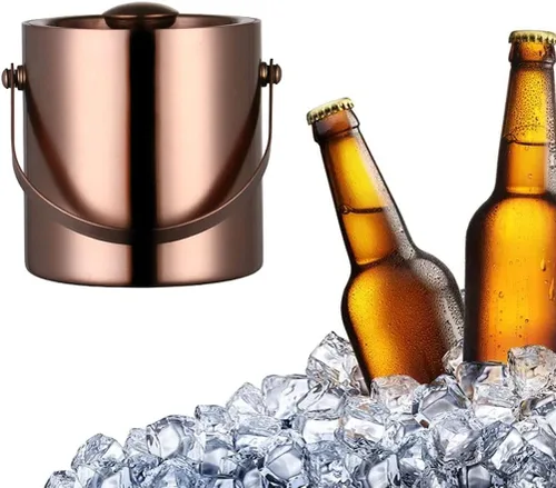 Vista 7 de Cubo de hielo – Cubo de aislamiento térmico doble de 3L, barra nórdica y KTV para cerveza y vino y cóctel y champán con tapa, champán/dorado/plata