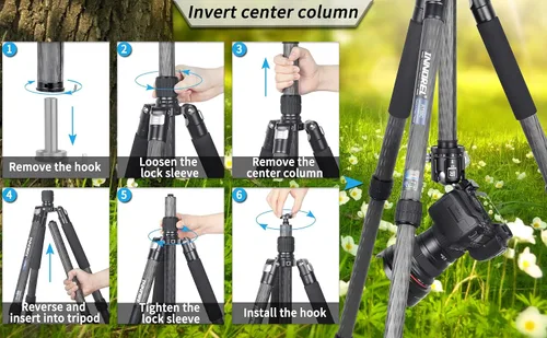 Vista 7 de Trípode de Fibra de Carbono - INNOREL RT85C Sin Rótula Cabeza de Bola Súper Profesional Trípode Monopié Soporte de Resistencia para Cámara DSLR Negro