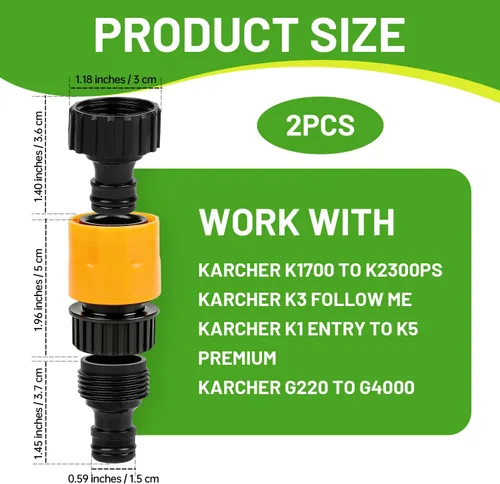 Vista 3 de Paquete de 2 adaptadores de manguera para lavadora a presión Karcher K1-K5 G220-G4000 K1700-K2300PS K3 Follow Me, piezas de lavadora a presión
