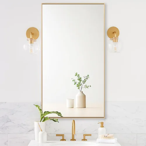 Vista 41 de 24x24 Inch Black Bathroom Mirror for Wall, Aluminum Frame Rectangle Rectangular Vanity Mirror, Modern Large for Bedroom, Living Room, Horizontal or