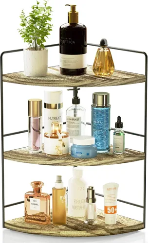 Vista 8 de ZGO Organizador de Baño de 3 Niveles - Organizador de Encimera y Esquina, Almacenamiento de Maquillaje y Cuidado de la Piel, Estante de Encimera