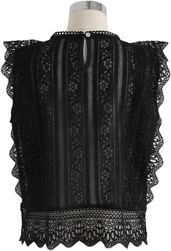 Vista 7 de CHICWISH Top corto sin mangas con cuello redondo y encaje completo Diva para mujer