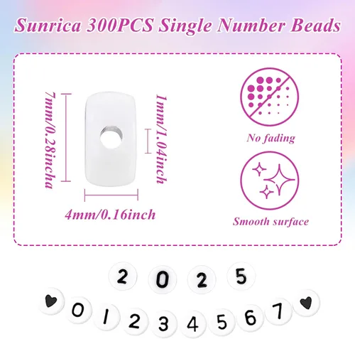 Vista 3 de 300 piezas de cuentas de número 0 redondas de 4x7mm, cuentas de número acrílico individual para hacer pulseras con dijes