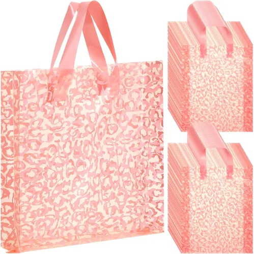 Vista 9 de Woanger 100 bolsas de compras de leopardo de plástico con estampado de guepardo, bolsa de regalo de leopardo para pequeñas empresas, fiesta