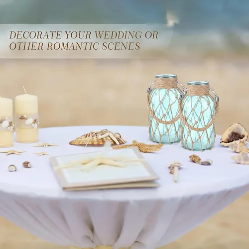Vista 2 de Sabary Juego de 2 jarrones de cristal de mimbre con flores secas, decoración costera para mesas de boda, decoración costera para colgar en el hogar