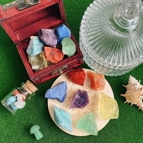 Vista 4 de QINJIEJIE Varias piedras de cristal en bruto 10 colores piedras de cristal curativas 1" piedras preciosas grandes a granel para voltear, cabinas