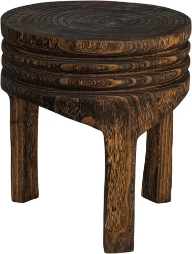 Vista 14 de Creative Co-Op Taburete de madera de Paulownia tallada a mano, estilo bohemio, natural