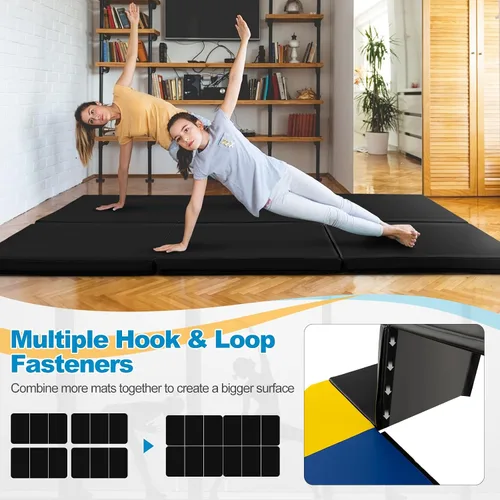 Vista 4 de Goplus Esterilla de Gimnasia Plegable, 6' x 2' x 2'' de Grosor Tri-Fold Esterilla de Ejercicio y Volteretas con Asas de Transporte, Cierre de Gancho
