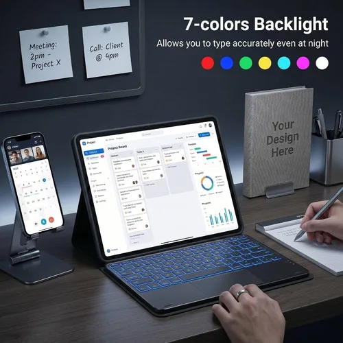 Vista 5 de Funda de teclado retroiluminada con panel táctil para Honor Pad 8 de 12 pulgadas 2022 (HEY-W09), funda inteligente liviana y delgada con soporte