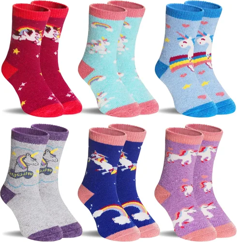 Vista 7 de SeeyAN Calcetines de lana merino para niños y niñas, botas de senderismo, térmicos, cálidos, acogedores, suaves, gruesos, 6 pares
