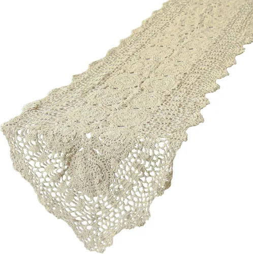 Vista 8 de kilofly Mantel de mesa hecho a mano con encaje de algodón de ganchillo, 15 x 43 pulgadas