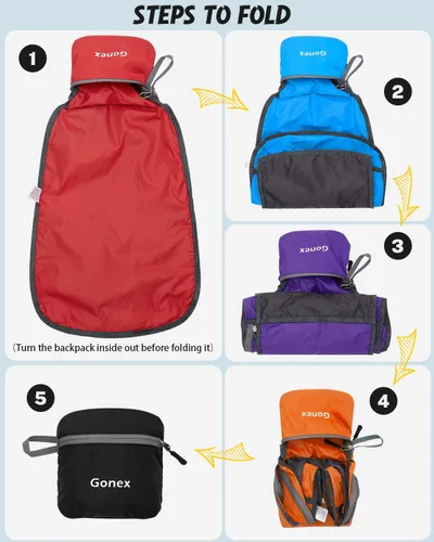 Vista 3 de Gonex Mochila Ultraligera Plegable de 20L, Práctica, Plegable para Camping, Viajes al Aire Libre, Ciclismo, Mochila Escolar