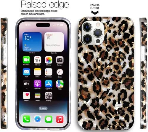 Vista 3 de J.west Funda compatible con iPhone 14 Pro Max, funda de silicona suave con estampado de leopardo transparente de lujo para niñas y mujeres