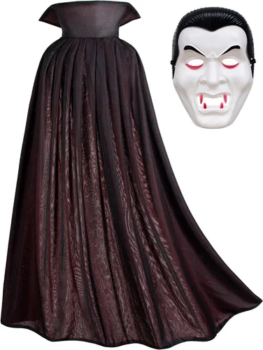 Vista 4 de Matagami Capa de disfraz de Drácula de vampiro para fiesta de Halloween, capa larga reversible con cuello alto con accesorios