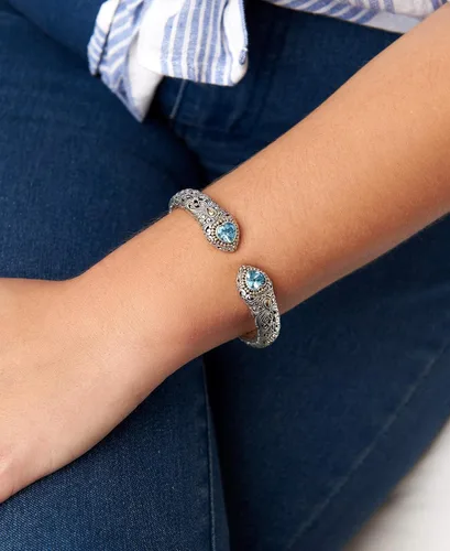 Vista 3 de DEVATA Pulsera de plata de ley 925 y oro de 18 quilates con piedras preciosas de filigrana Bali