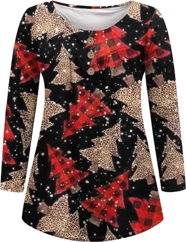 Vista 4 de Women's Sweatshirt Christmas Tree Pattern Print Pullover Sexy V-Neck Tunic Shirts Oversized Easy Fit Long Sleeve Top