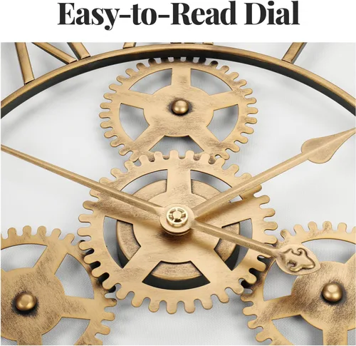 Vista 4 de Cuspin Reloj de pared de 24 pulgadas con engranajes, reloj de metal