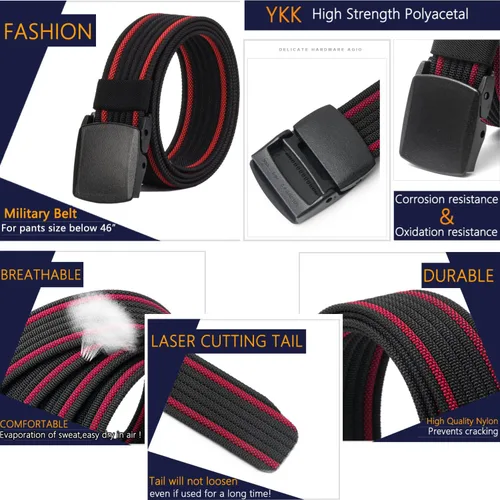 Vista 4 de LionVII Cinturones de nailon para hombre, cinturón transpirable con hebilla de plástico YKK duradera para trabajar, recortar para adaptarse a