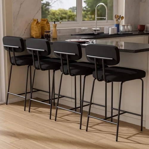 Vista 14 de GXJ - Juego de 3 taburetes de bar, taburetes de cocina con respaldos y patas de metal, taburetes de 26 pulgadas para altura de mostrador, tela
