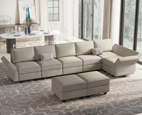 Vista 20 de Belffin Sofá modular de gran tamaño en forma de L con diván reversible convertible en forma de L, sofá seccional verde