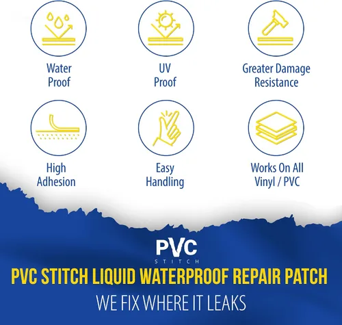 Vista 6 de Puntada de PVC Parche impermeable líquido superior para: inflables de PVC y vinilo, barcos, balsas, kayaks, lanchas de remo, camas de aire