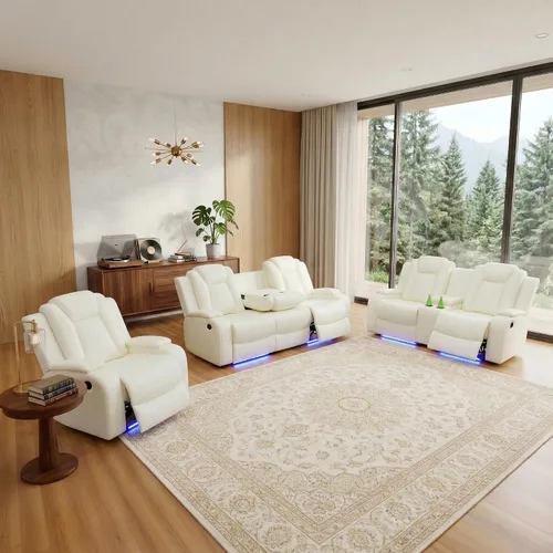 Vista 32 de Sillón reclinable eléctrico para sala de estar, silla reclinable de cuero con LED/almacenamiento, muebles reclinables de 1 plaza, sofá de cuero Negro