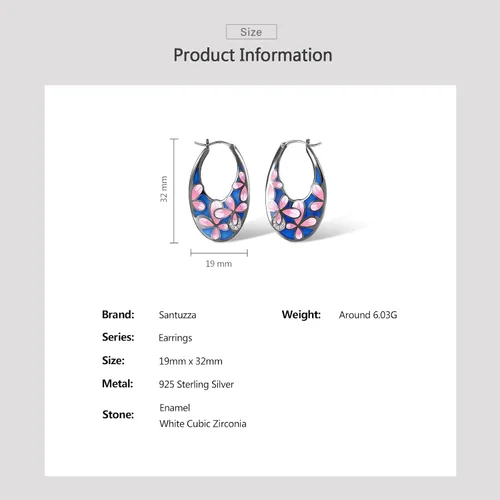 Vista 4 de Santuzza Pendientes de aro de plata de ley 925 hechos a mano con flores esmaltadas