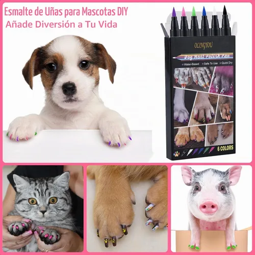 Vista 5 de OLINGYOU Esmalte de Uñas para Perro, Esmalte de Uñas para Perro con Lápiz de Secado Rápido-6 Colores, Juego de Esmaltes de Uñas para Mascotas