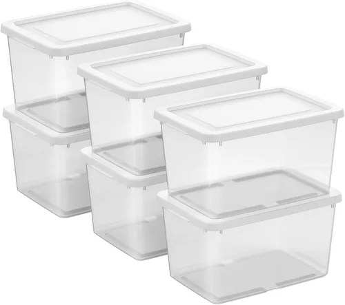Vista 18 de Sterilite - Paquete de 12 cajas de almacenamiento apilables con tapas a presión; contenedor organizador de plástico resistente para armario, baño