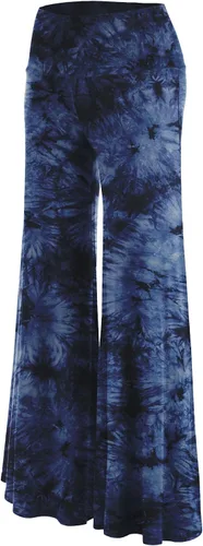 Vista 3 de Made By Johnny - Pantalones de palazzo de pierna ancha sólidos cómodos casuales para mujer