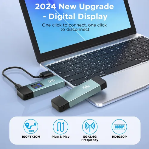 Vista 2 de Transmisor y receptor HDMI inalámbrico, extensor HD inalámbrico Plug & Play portátil 2.4G/5G con pantalla LED, kit HDMI inalámbrico para transmisión