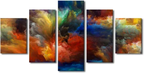 Vista 23 de Pintura en lienzo colorida para sala de estar, 5 paneles, impresiones abstractas sobre lienzo, arte de pared para sala de estar, dormitorio