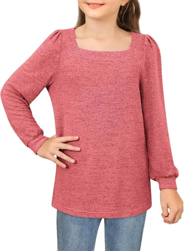 Vista 3 de BZB Camisas de manga larga para niñas, estilo casual, cuello cuadrado, túnica para otoño e invierno, ropa de 5 a 14 años