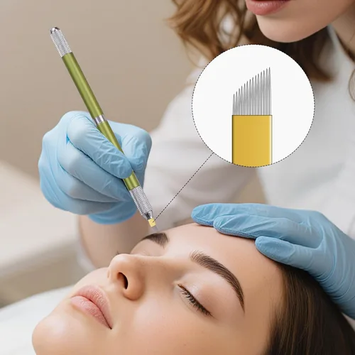Vista 4 de Atomus Microblading Needles 14 Pin 50pcs Maquillaje Permanente Tatuaje Microblading Cuchillas 14 Agujas para Suministros Microblading, Pluma